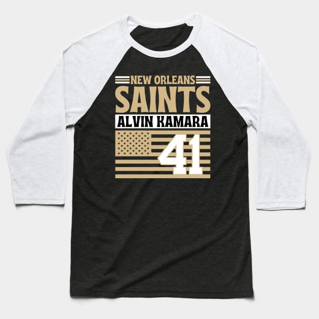 New Orleans Saints Kamara 41 American Flag Football Baseball T-Shirt by Astronaut.co